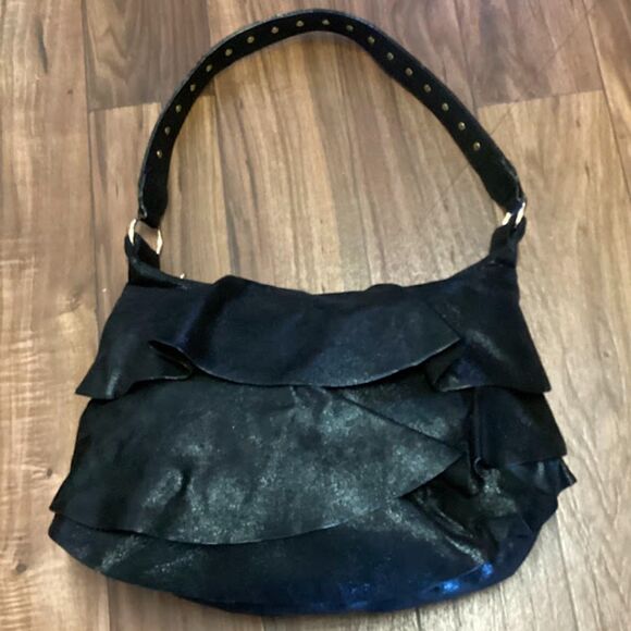 Betsey Johnson Just for the Frill of It Hobo Women's Bag Ruffle Detail in Black - Picture 4 of 10